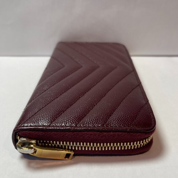 YSL Yves Saint Cassandre Matelasse Zip Around Wallet, Burgundy - Preowned - Picture 4 of 14